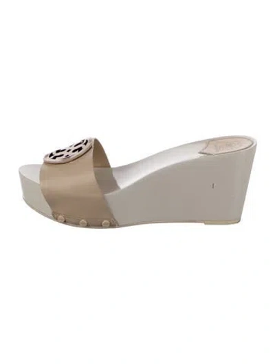 Pre-owned Tory Burch Leather Colorblock Pattern Slides In White