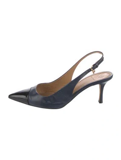 Pre-owned Tory Burch Leather Colorblock Pattern Slingback Pumps In Blue