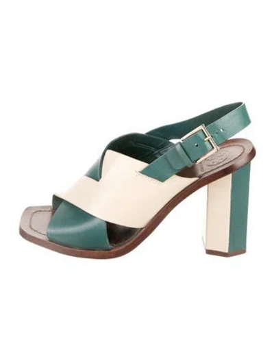 Pre-owned Tory Burch Leather Colorblock Pattern Slingback Pumps In Multi