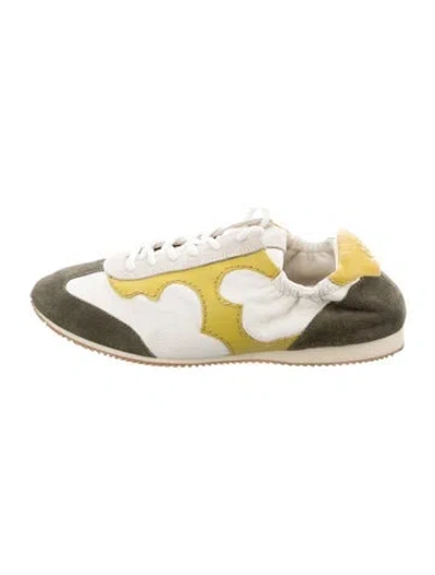 Pre-owned Tory Burch Leather Colorblock Pattern Sneakers In Neutral