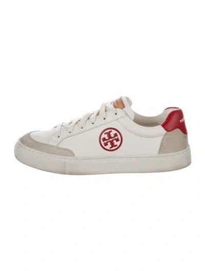 Pre-owned Tory Burch Leather Colorblock Pattern Sneakers In White