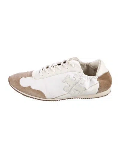 Pre-owned Tory Burch Leather Colorblock Pattern Sneakers In White
