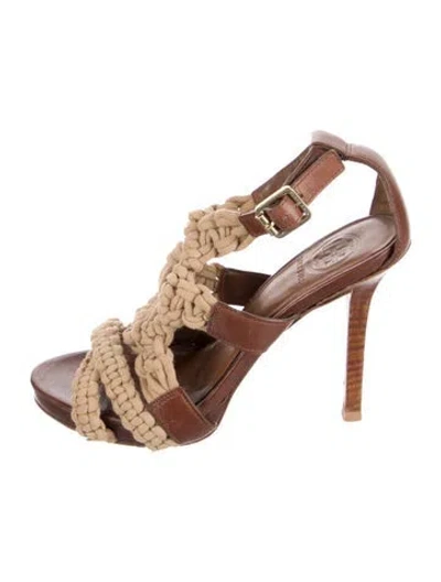 Pre-owned Tory Burch Leather Colorblock Pattern T-strap Pumps In Neutral