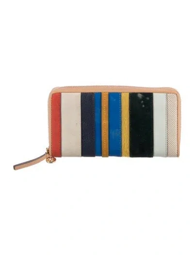 Pre-owned Tory Burch Leather Colorblock Pattern Wallet In Blue