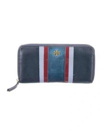 Pre-owned Tory Burch Leather Colorblock Pattern Wallet In Blue