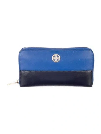 Pre-owned Tory Burch Leather Colorblock Pattern Wristlet In Blue