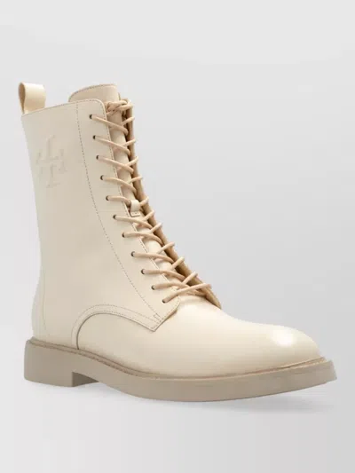Tory Burch Leather Combat Boots In Neutral