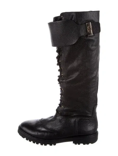 Pre-owned Tory Burch Leather Combat Boots In Black