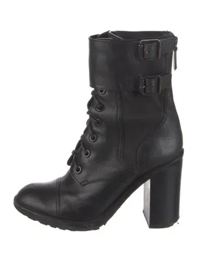 Pre-owned Tory Burch Leather Combat Boots In Black