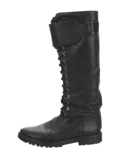 Pre-owned Tory Burch Leather Combat Boots In Black