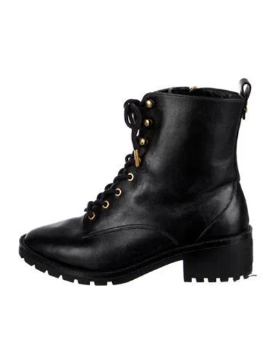 Pre-owned Tory Burch Leather Combat Boots In Black