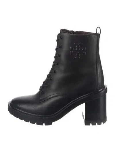 Pre-owned Tory Burch Leather Combat Boots In Black