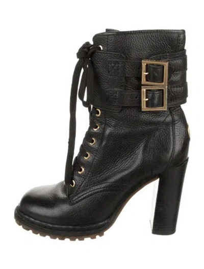 Pre-owned Tory Burch Leather Combat Boots In Black