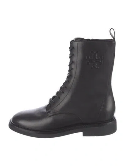 Pre-owned Tory Burch Leather Combat Boots In Black