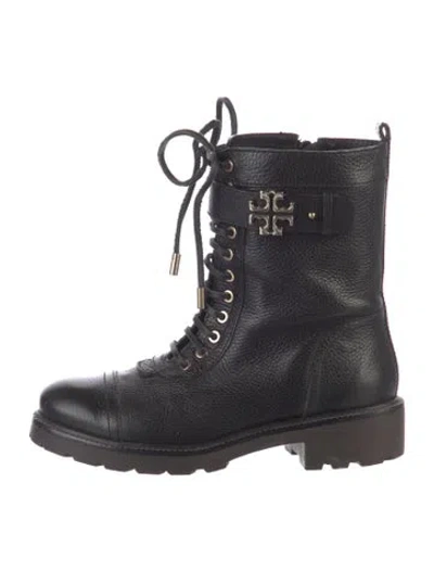 Pre-owned Tory Burch Leather Combat Boots In Black