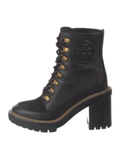 Pre-owned Tory Burch Leather Combat Boots In Black