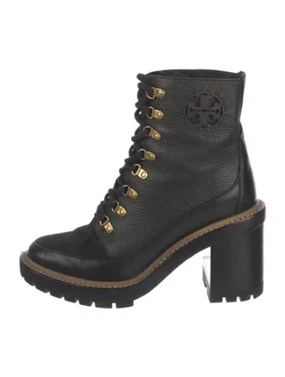 Pre-owned Tory Burch Leather Combat Boots In Black