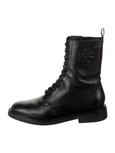 Pre-owned Tory Burch Leather Combat Boots In Black