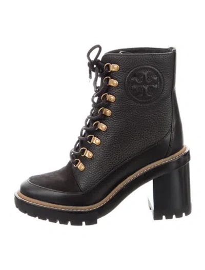 Pre-owned Tory Burch Leather Combat Boots In Black