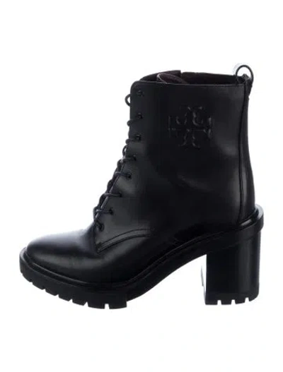 Pre-owned Tory Burch Leather Combat Boots In Black