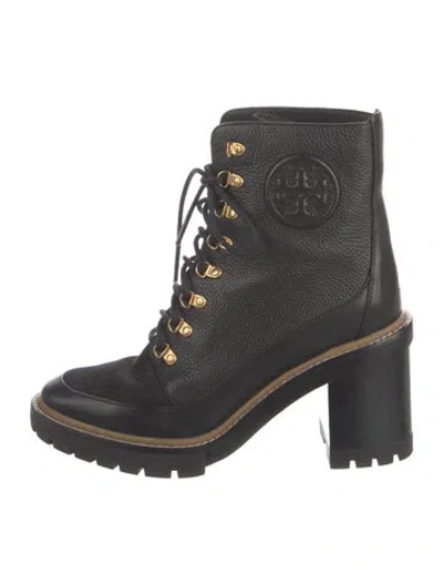 Pre-owned Tory Burch Leather Combat Boots In Black