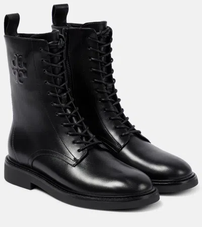 Tory Burch Leather Combat Boots In Black