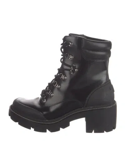 Pre-owned Tory Burch Leather Combat Boots In Black/silver