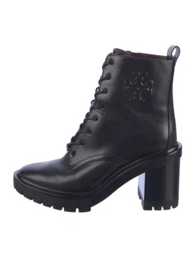 Pre-owned Tory Burch Leather Combat Boots In Blue