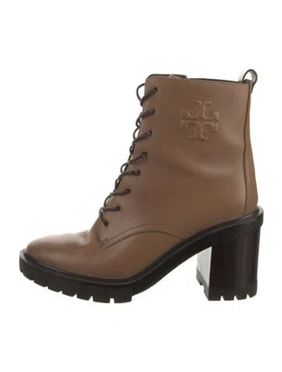 Pre-owned Tory Burch Leather Combat Boots In Brown