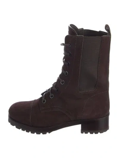 Pre-owned Tory Burch Leather Combat Boots In Brown