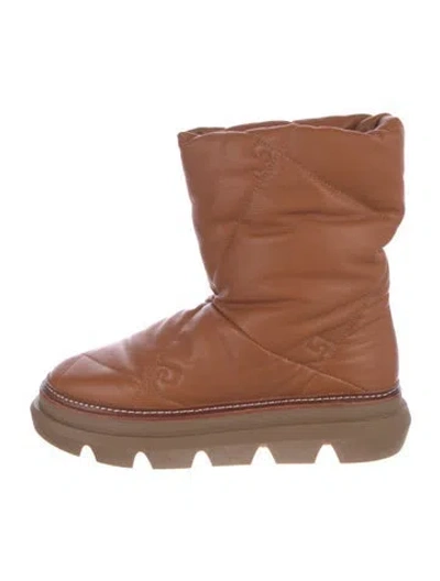 Pre-owned Tory Burch Leather Combat Boots In Brown