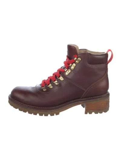 Pre-owned Tory Burch Leather Combat Boots In Brown