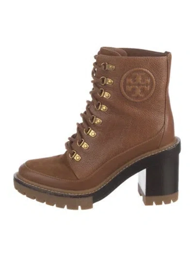 Pre-owned Tory Burch Leather Combat Boots In Brown