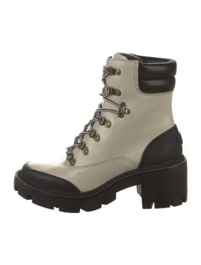 Pre-owned Tory Burch Leather Combat Boots In Neutral