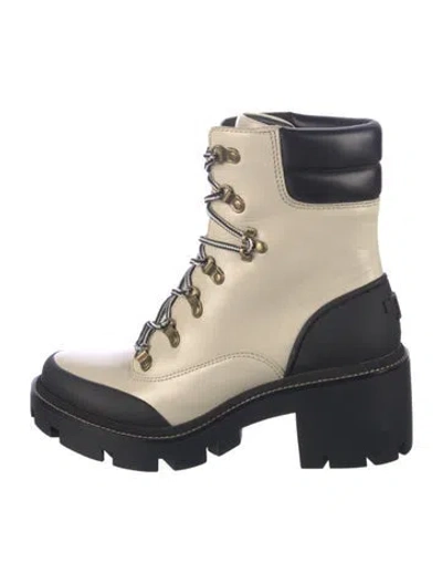 Pre-owned Tory Burch Leather Combat Boots In Neutral