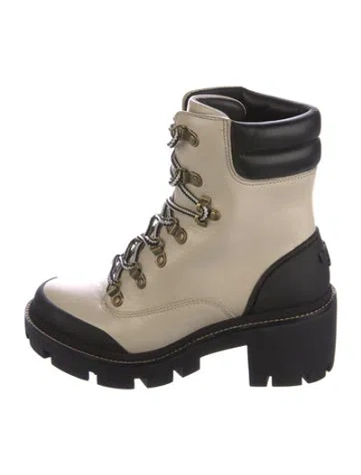 Pre-owned Tory Burch Leather Combat Boots In Neutral