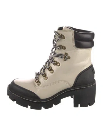 Pre-owned Tory Burch Leather Combat Boots In Neutral