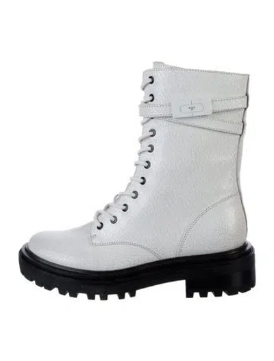 Pre-owned Tory Burch Leather Combat Boots In Silver