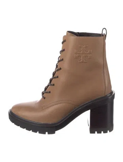 Pre-owned Tory Burch Leather Combat Boots In Silver