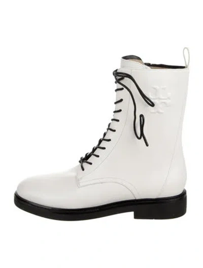 Pre-owned Tory Burch Leather Combat Boots In White