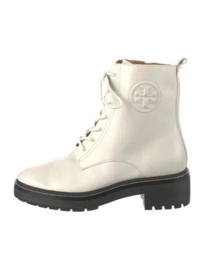 Pre-owned Tory Burch Leather Combat Boots In White