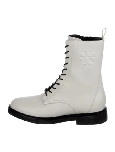 Pre-owned Tory Burch Leather Combat Boots In White