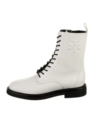 Pre-owned Tory Burch Leather Combat Boots In White