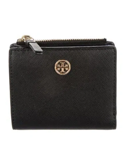 Pre-owned Tory Burch Leather Compact Wallet In Black