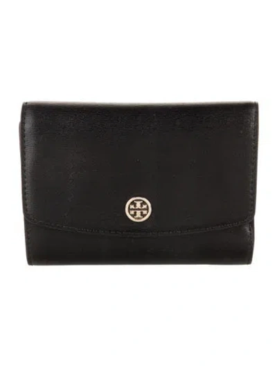 Pre-owned Tory Burch Leather Compact Wallet In Black