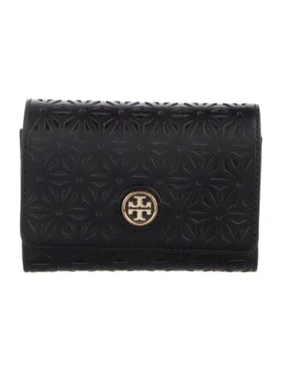Pre-owned Tory Burch Leather Compact Wallet In Black