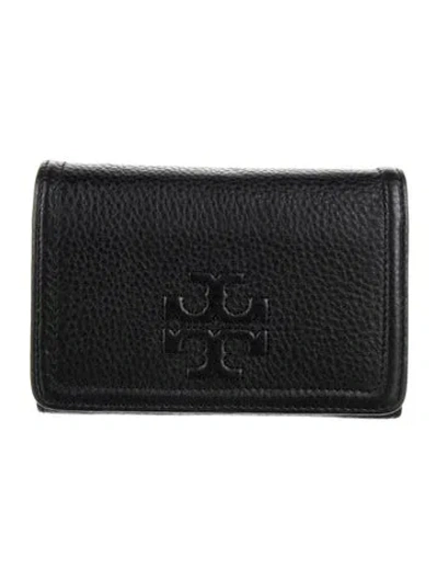 Pre-owned Tory Burch Leather Compact Wallet In Black
