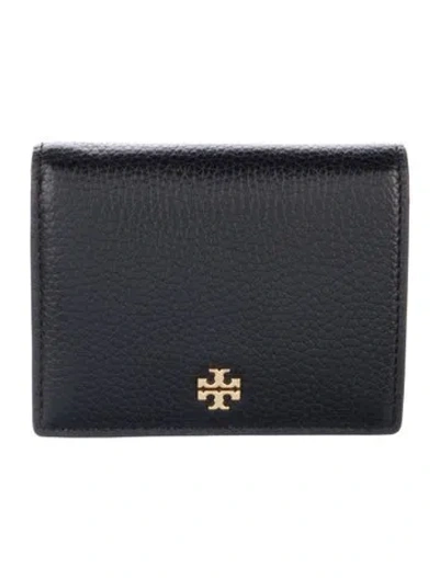 Pre-owned Tory Burch Leather Compact Wallet In Black
