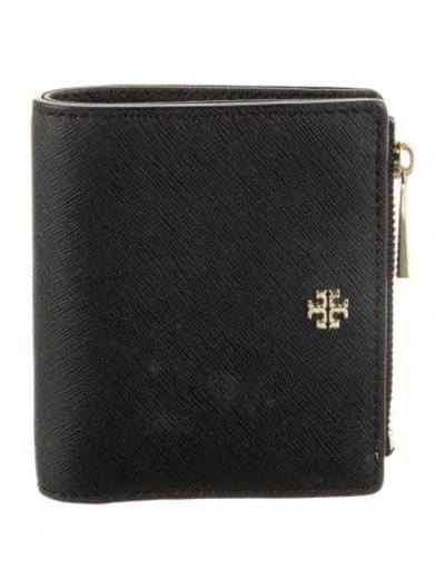 Pre-owned Tory Burch Leather Compact Wallet In Black