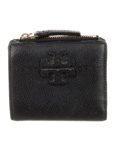 Pre-owned Tory Burch Leather Compact Wallet In Black